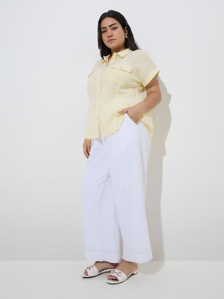 Gia Yellow Stripe Printed Cotton Shirt - Image 3
