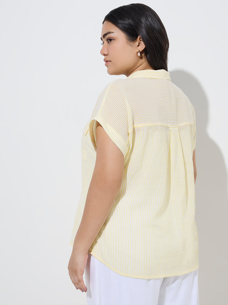 Gia Yellow Stripe Printed Cotton Shirt - Image 4