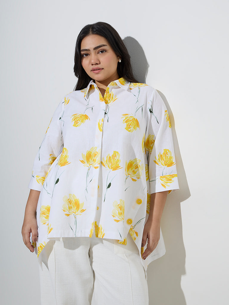 Gia White Floral Patterned Cotton-Blend Shirt
