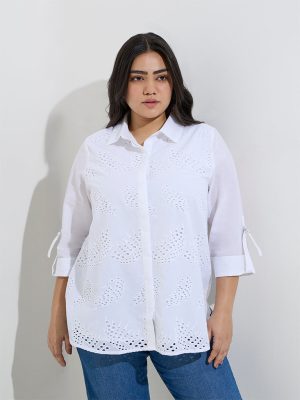 Gia White Schiffli Design Cotton Shirt