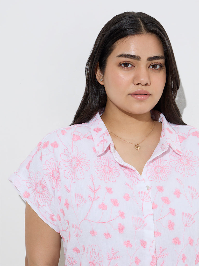 Gia White Floral Embroidered Cotton Shirt - Image 2