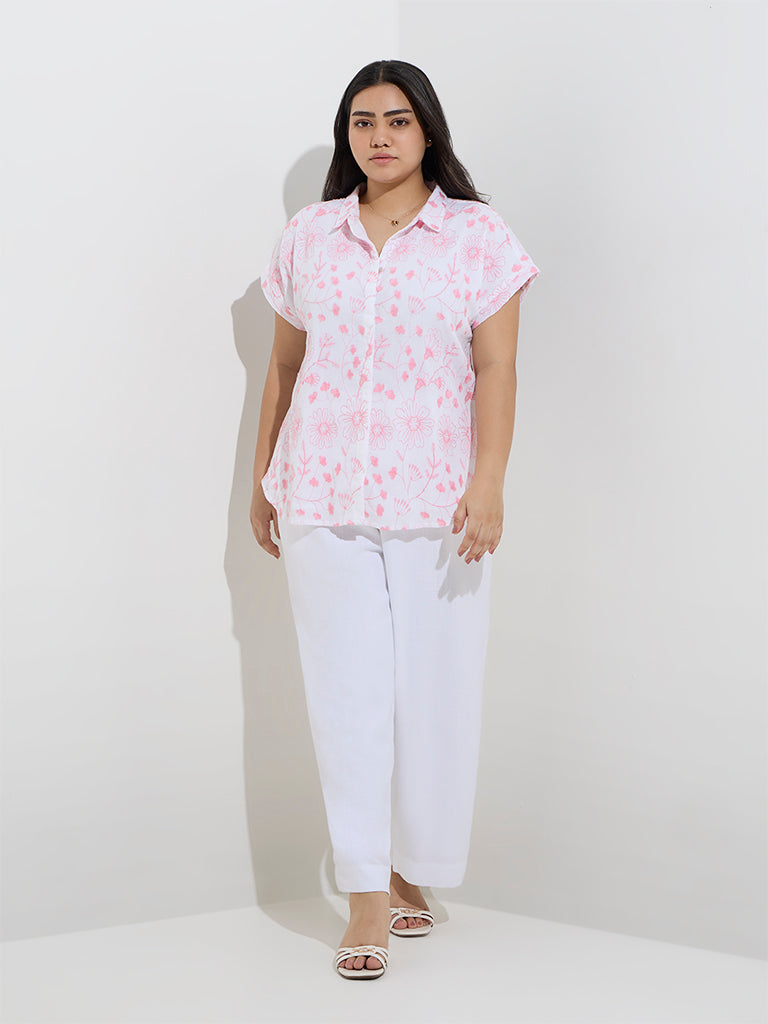 Gia White Floral Embroidered Cotton Shirt - Image 3
