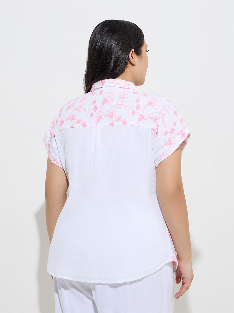 Gia White Floral Embroidered Cotton Shirt - Image 4