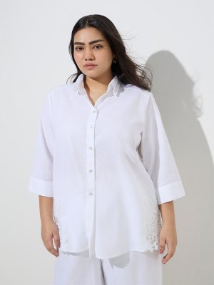 Gia White Crochet-Detailed Cotton-Blend Shirt