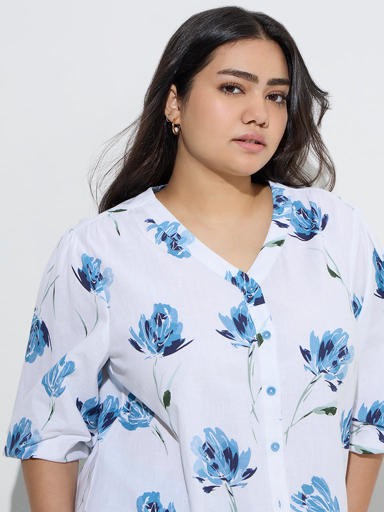 Gia White Floral Printed Cotton-Blend Blouse - Image 2