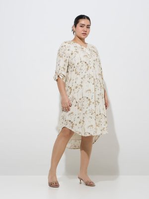 Gia Beige Botanical Design Cotton-Blend High-low Dress