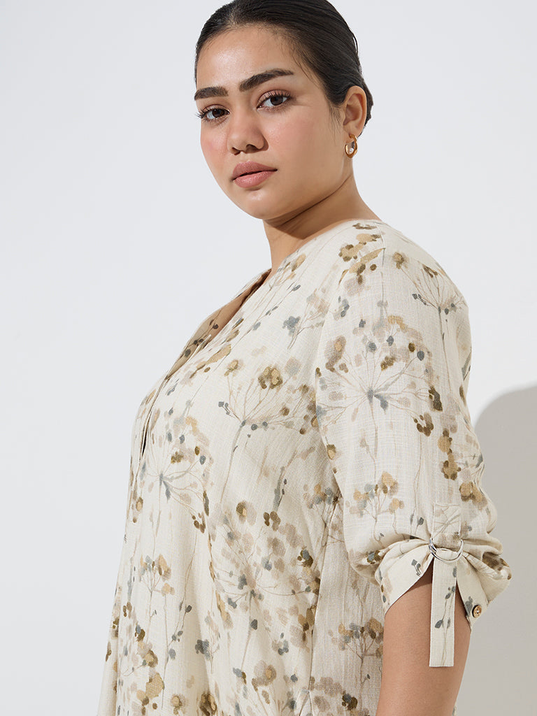 Gia Beige Botanical Design Cotton-Blend High-low Dress - Image 2