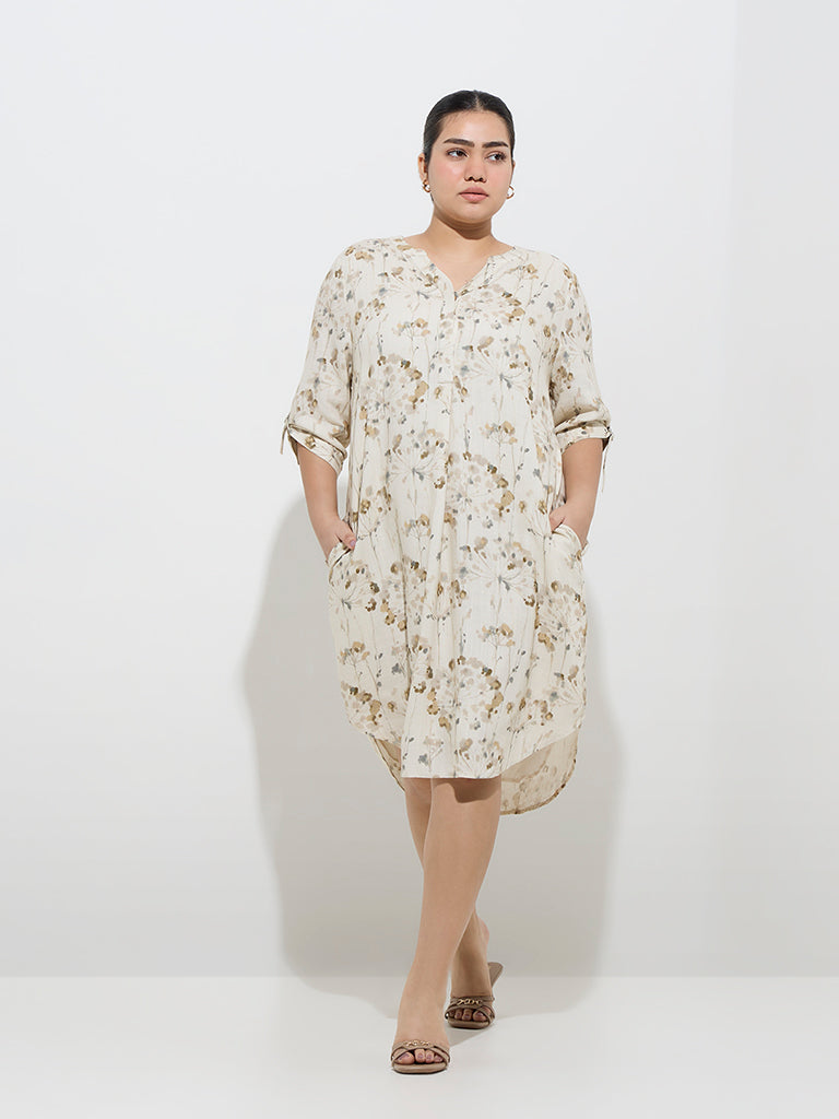 Gia Beige Botanical Design Cotton-Blend High-low Dress - Image 3