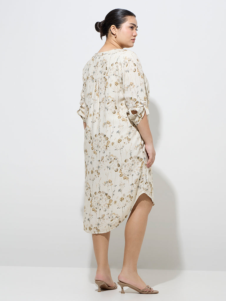Gia Beige Botanical Design Cotton-Blend High-low Dress - Image 4