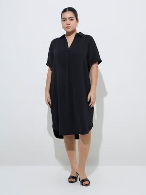 Gia Black Self-Textured Straight Dress