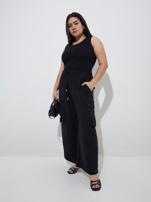 Gia Black Cargo-Style High-Rise Trousers