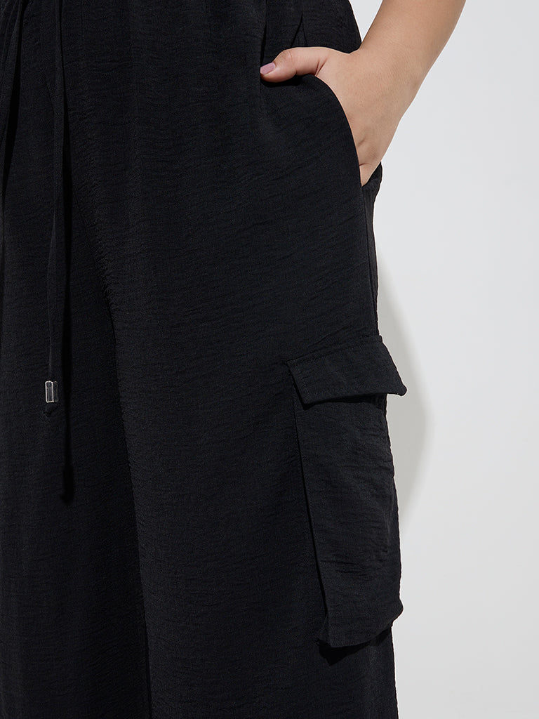 Gia Black Cargo-Style High-Rise Trousers - Image 2