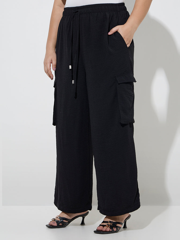 Gia Black Cargo-Style High-Rise Trousers - Image 3