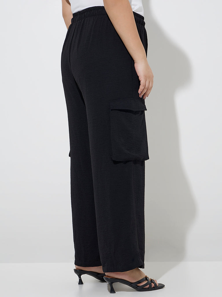 Gia Black Cargo-Style High-Rise Trousers - Image 4