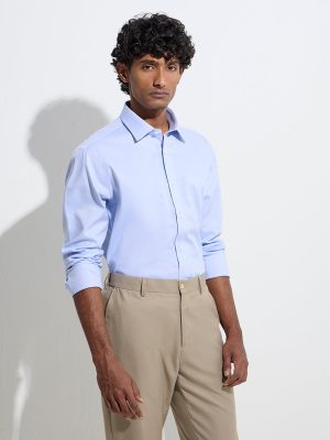 WES Formals Blue Relaxed-Fit Cotton Shirt