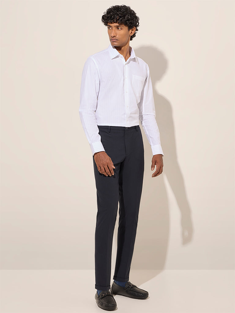 WES Formals White Pinstriped Slim-Fit Cotton Shirt - Image 3