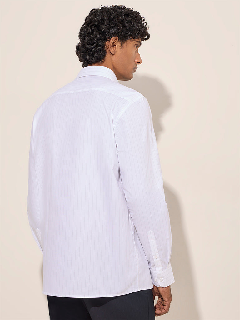 WES Formals White Pinstriped Slim-Fit Cotton Shirt - Image 4