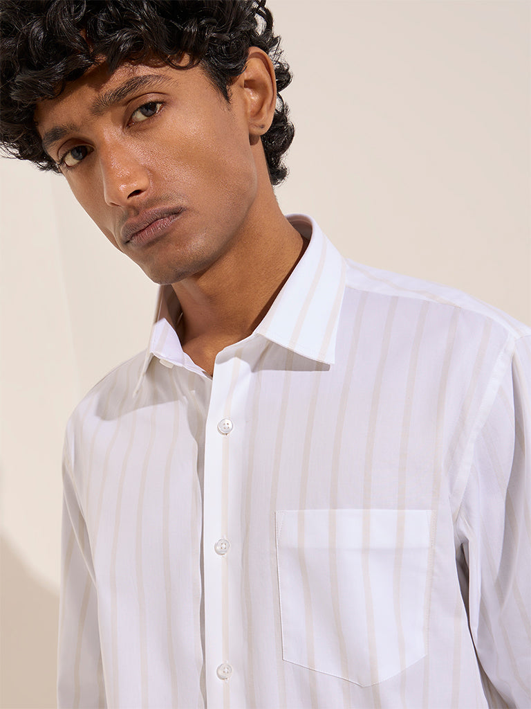 WES Formals White Striped Relaxed-Fit Cotton Shirt - Image 2