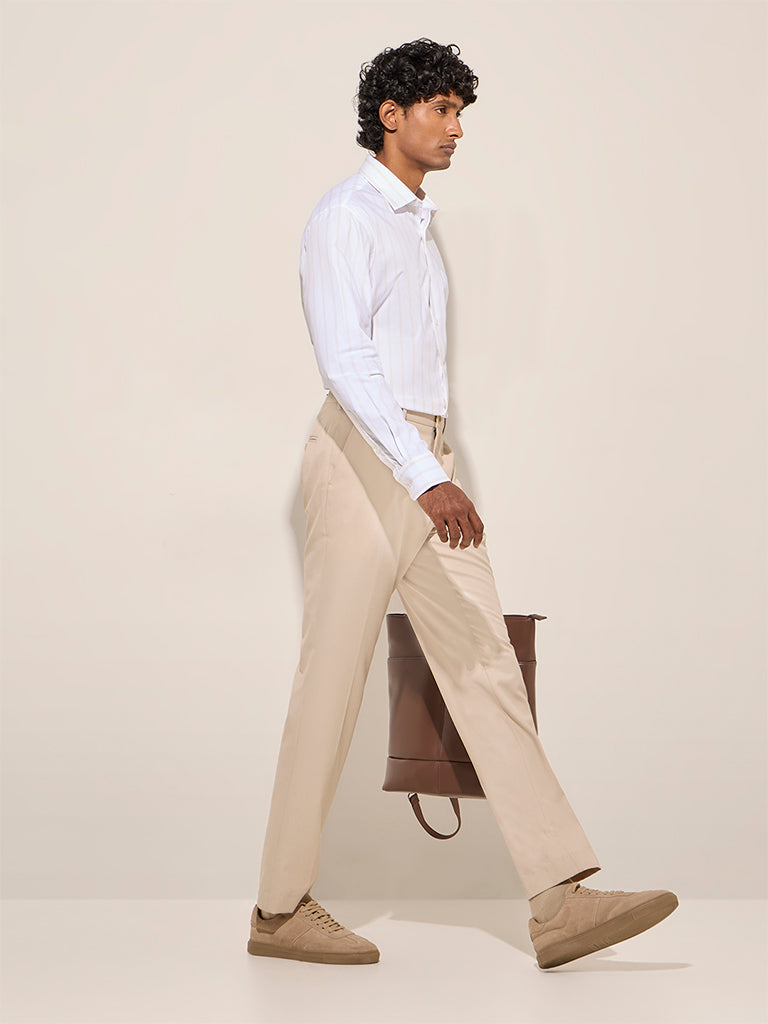 WES Formals White Striped Relaxed-Fit Cotton Shirt - Image 3