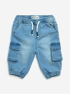 HOP Baby Light Blue Faded Mid-Rise Denim Joggers