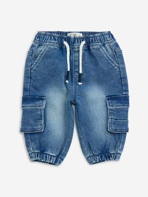 HOP Baby Dark Blue Faded Mid-Rise Denim Joggers