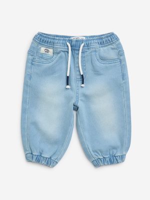 HOP Baby Light Blue Faded Mid-Rise Denim Joggers