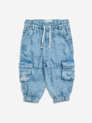 HOP Baby Light Blue High-Rise Denim Joggers