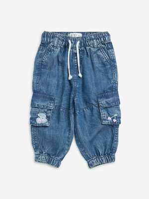 HOP Baby Blue High-Rise Denim Joggers