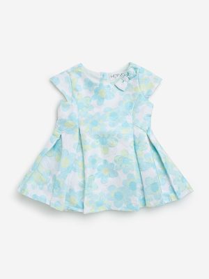 HOP Baby Blue Floral Patterned Fit-and-Flare Dress