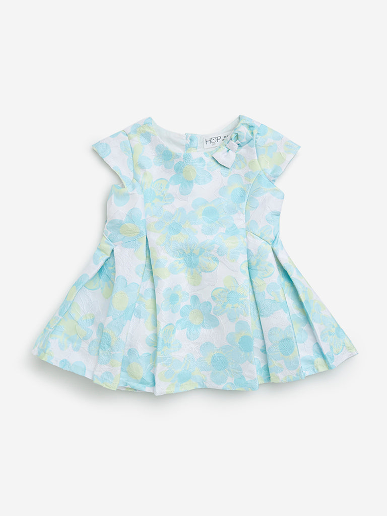 HOP Baby Blue Floral Patterned Fit-and-Flare Dress