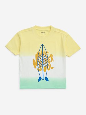 HOP Kids Yellow Embroidered Cotton T-Shirt