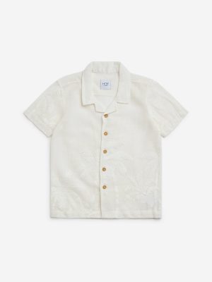 HOP Kids Off-White Tropical-Embroidered Cotton-Blend Shirt