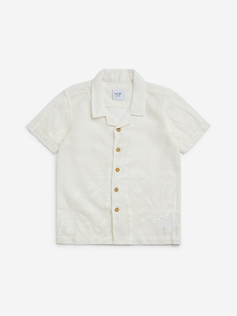 HOP Kids Off-White Tropical-Embroidered Cotton-Blend Shirt