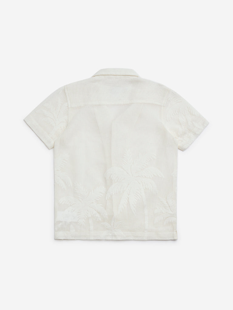 HOP Kids Off-White Tropical-Embroidered Cotton-Blend Shirt - Image 2