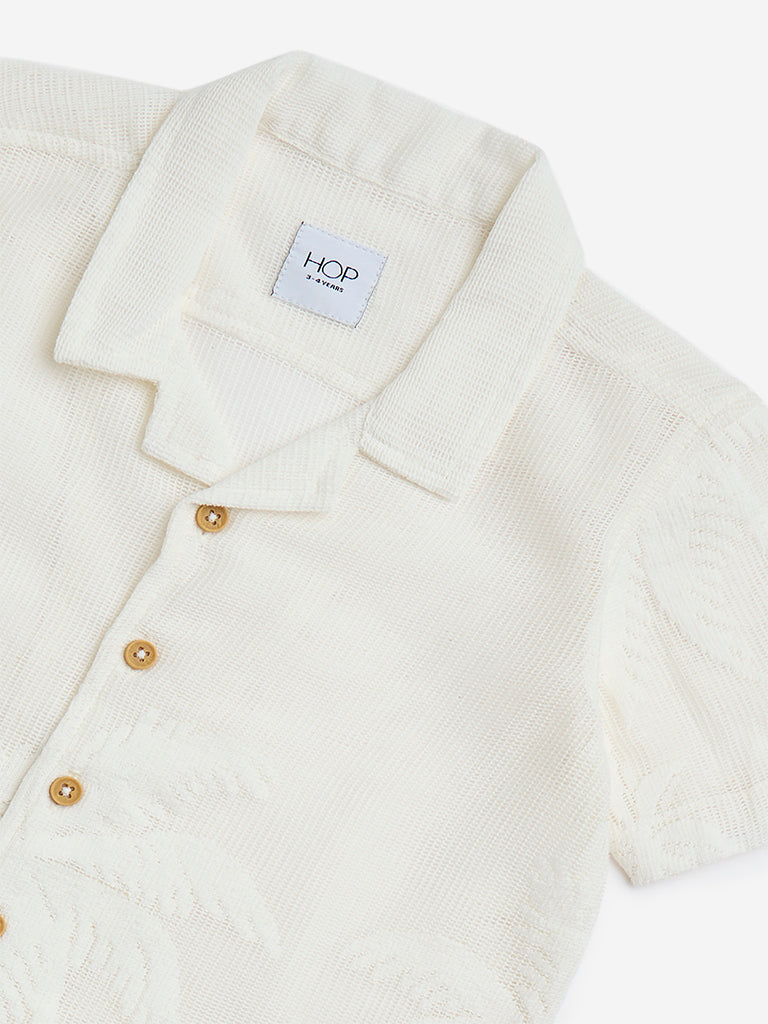 HOP Kids Off-White Tropical-Embroidered Cotton-Blend Shirt - Image 3
