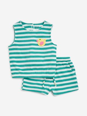 HOP Kids Green Striped Top with Shorts Set