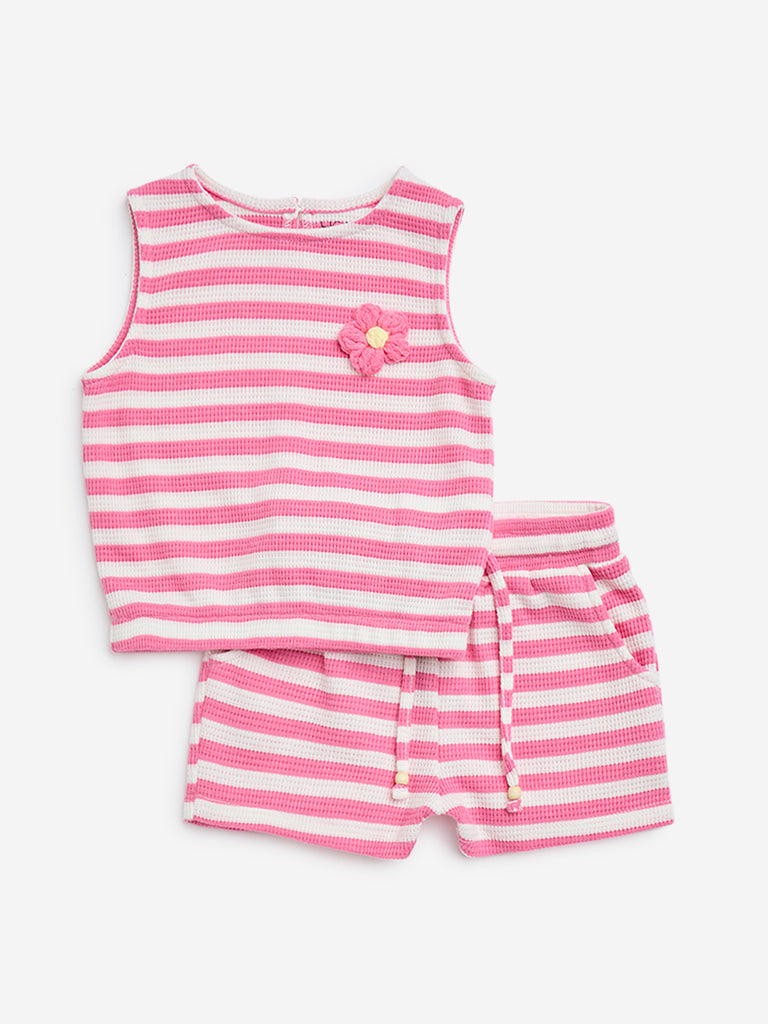HOP Kids Pink Stripe Pattern Top with Shorts Set