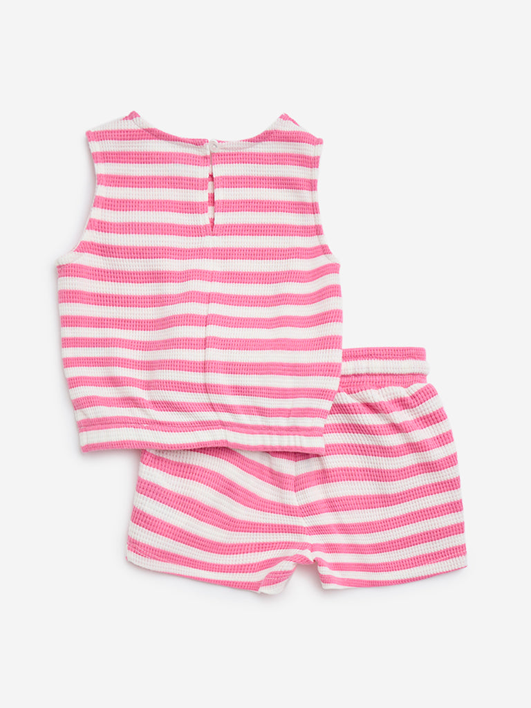 HOP Kids Pink Stripe Pattern Top with Shorts Set - Image 3