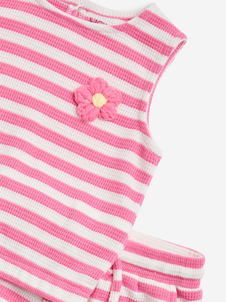 HOP Kids Pink Stripe Pattern Top with Shorts Set - Image 4