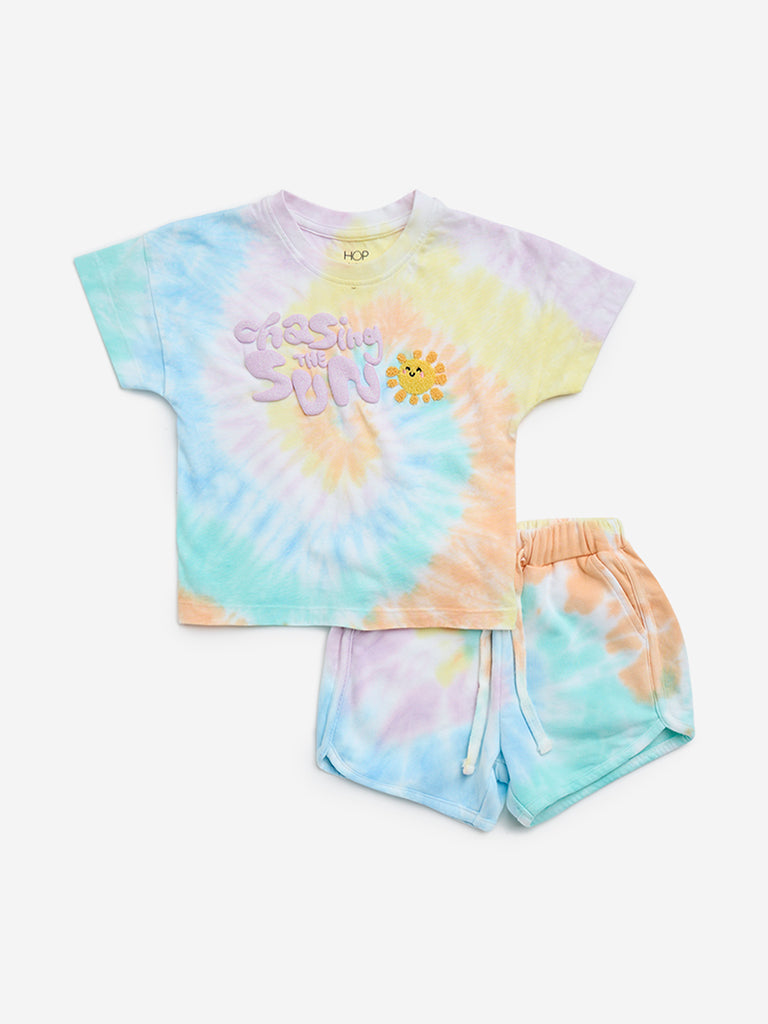 HOP Kids Multicolour Tie-Dye Cotton T-Shirt with Shorts Set