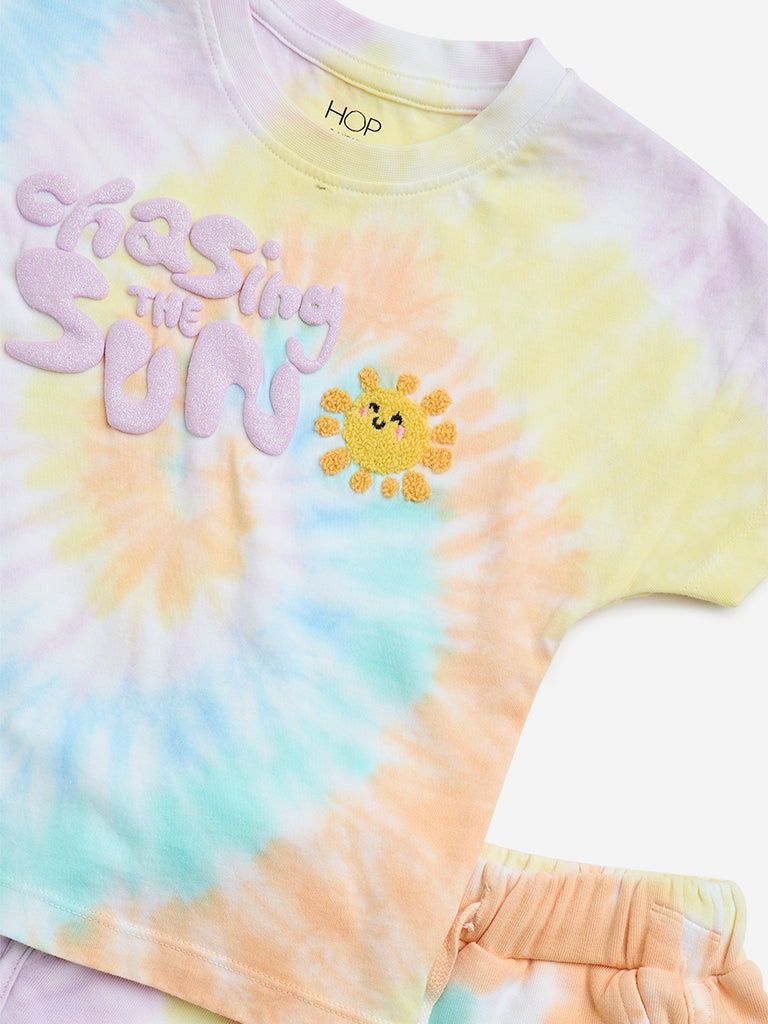 HOP Kids Multicolour Tie-Dye Cotton T-Shirt with Shorts Set - Image 3