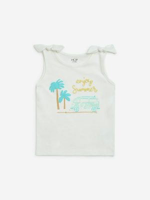 HOP Kids White Tropical-Inspired Cotton Top