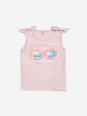 HOP Kids Pink Beach Printed Cotton Top