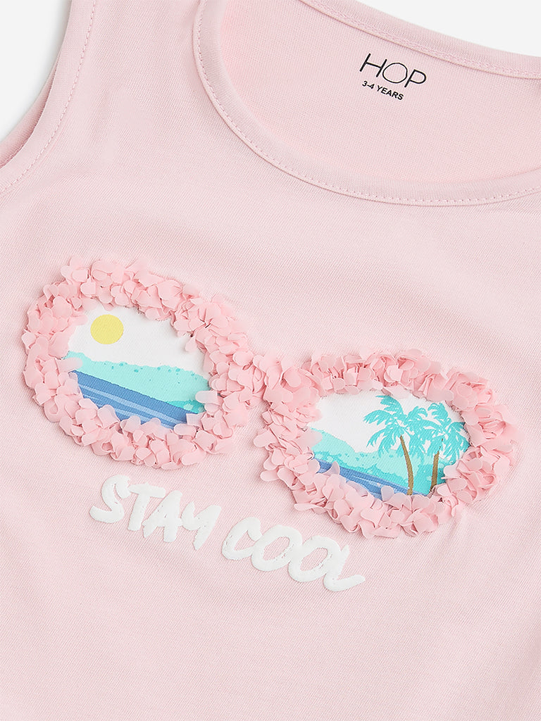 HOP Kids Pink Beach Printed Cotton Top - Image 4