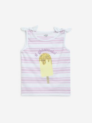 HOP Kids Lilac Stripe Printed Cotton Top
