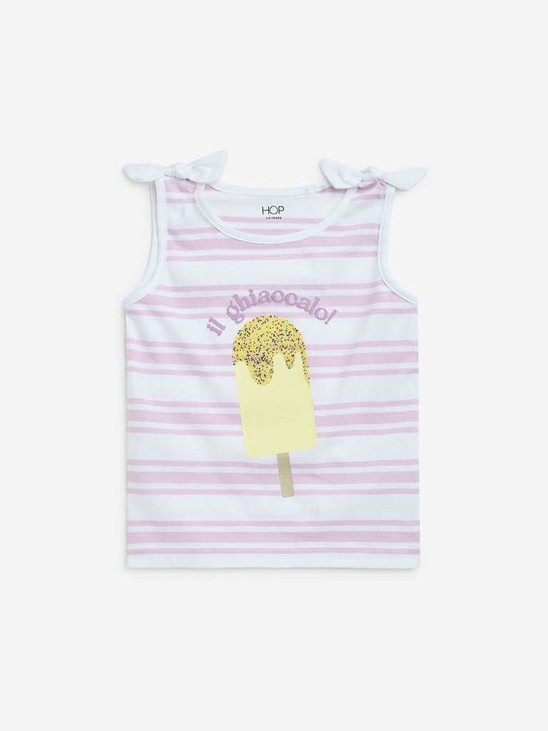 HOP Kids Lilac Stripe Printed Cotton Top