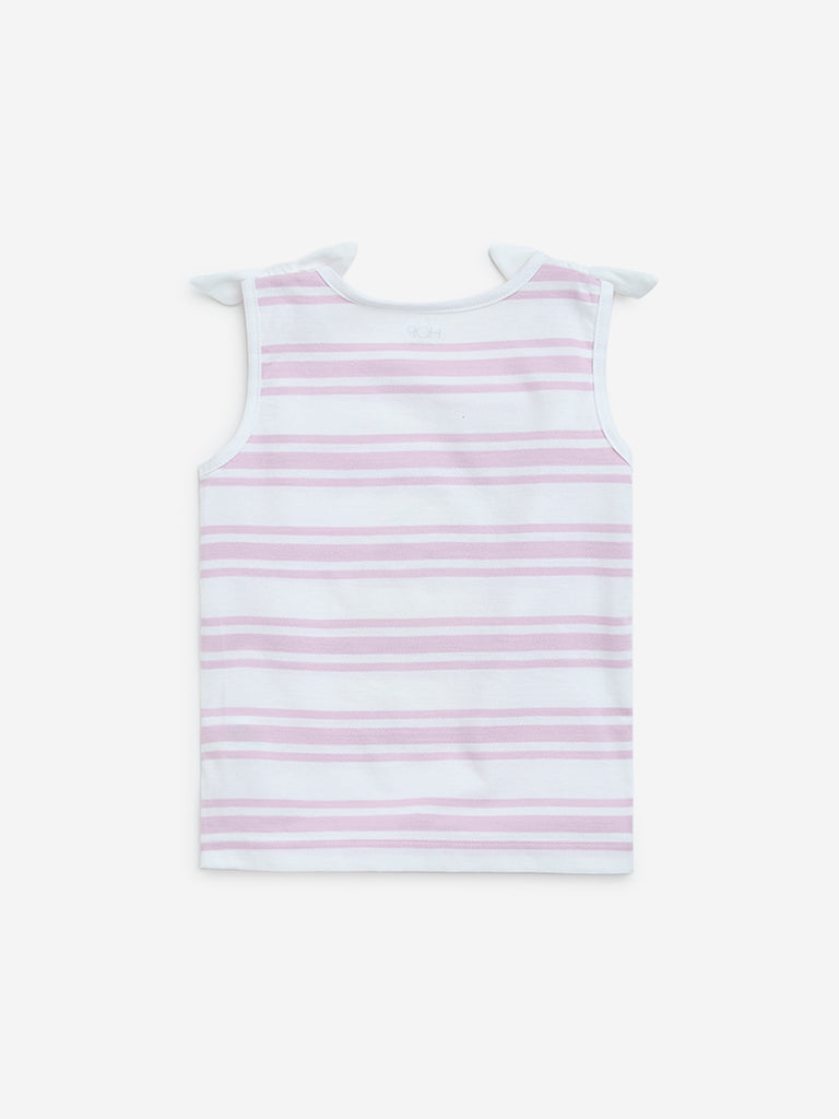 HOP Kids Lilac Stripe Printed Cotton Top - Image 3