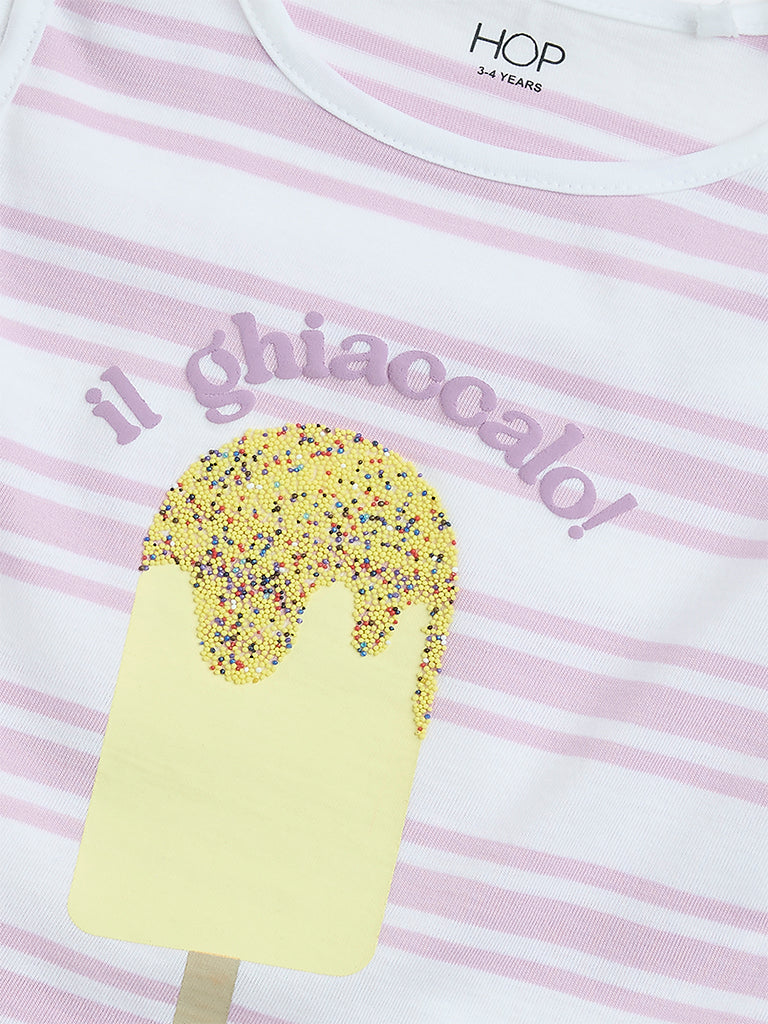HOP Kids Lilac Stripe Printed Cotton Top - Image 4