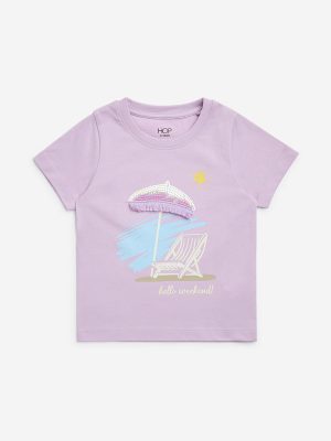 HOP Kid Lilac Sequin-Detailed Cotton T-Shirt