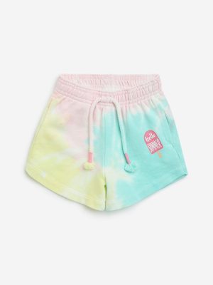 HOP Kids Multicolour Tie-Dye Design High-Rise Cotton Shorts